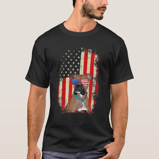 Mens Best Boxer Dad Ever T Dog Lover American Flag T-Shirt (Front)