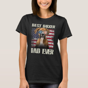 Mens Best Boxer Sunglasses Dad Ever American Flag  T-Shirt