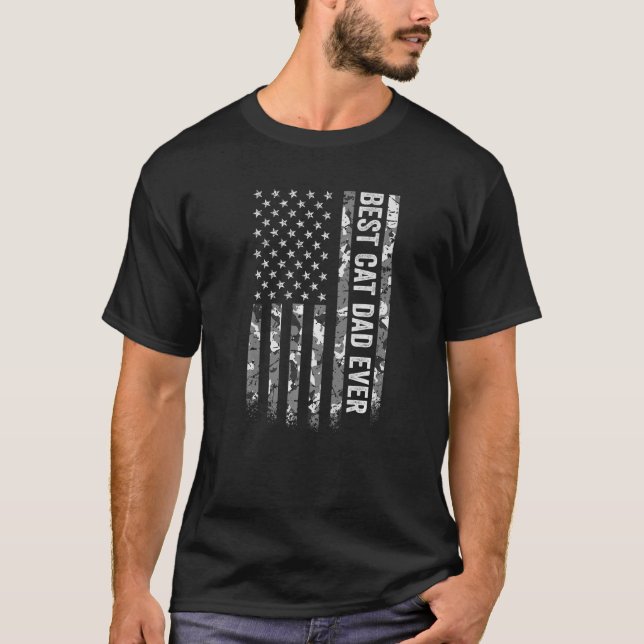 Mens Best Cat Dad Ever American Flag Camo Veteran  T-Shirt (Front)