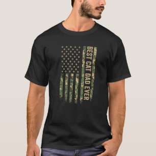 Mens Best Cat Dad Ever American Flag Camo Veteran T-Shirt
