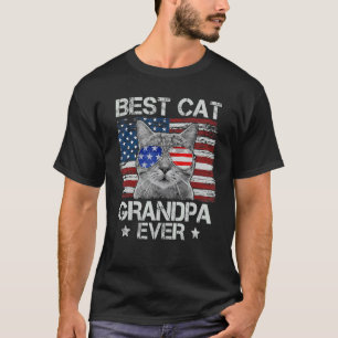 Mens Best Cat Grandpa Ever American Flag Patriotic T-Shirt