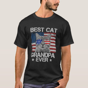 Mens Best Cat Grandpa Ever American Flag Patriotic T-Shirt