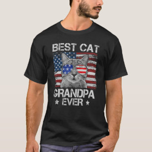 Mens Best Cat Grandpa Ever American Flag Patriotic T-Shirt