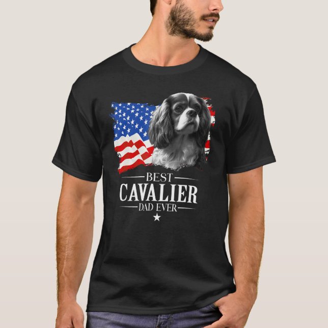 Mens Best Cavalier king Dad Ever American Flag Fat T-Shirt (Front)