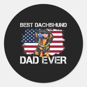 Mens Best Dachshund Dad Ever Patriotic Wiener Amer Classic Round Sticker
