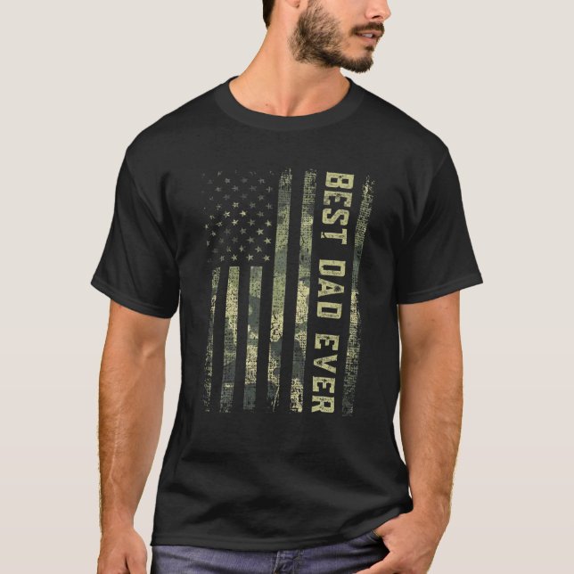 Mens Best Dad Ever American Flag Camo Funny T-Shirt (Front)