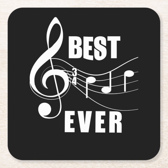 Mens Best Dad Ever Funny Music Note Fathers Day Square Paper Coaster (Front)