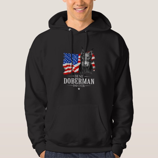 Mens Best Doberman Dad Ever American Flag Father s Hoodie (Front)