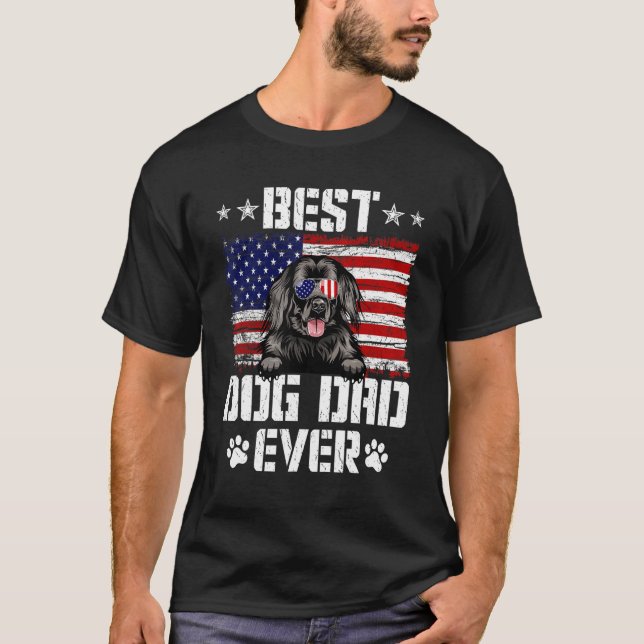 Mens Best Dog Dad Ever Newfoundland American Flag  T-Shirt (Front)
