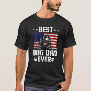 Mens Best Dog Dad Ever Newfoundland American Flag  T-Shirt