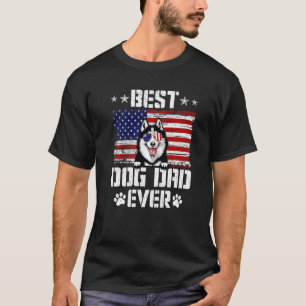 Mens Best Dog Dad Ever Siberian Husky American Fla T-Shirt