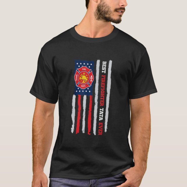 Mens Best Firefighter Tata Ever Us Flag Fireman Fa T-Shirt (Front)