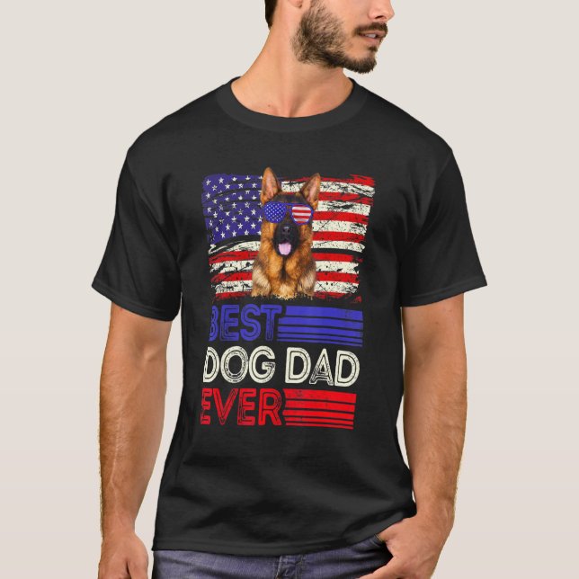Mens Best German Shepherd Dad Ever American Flag P T-Shirt (Front)