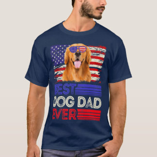 Mens Best Golden Retriever Dad Ever American Flag  T-Shirt