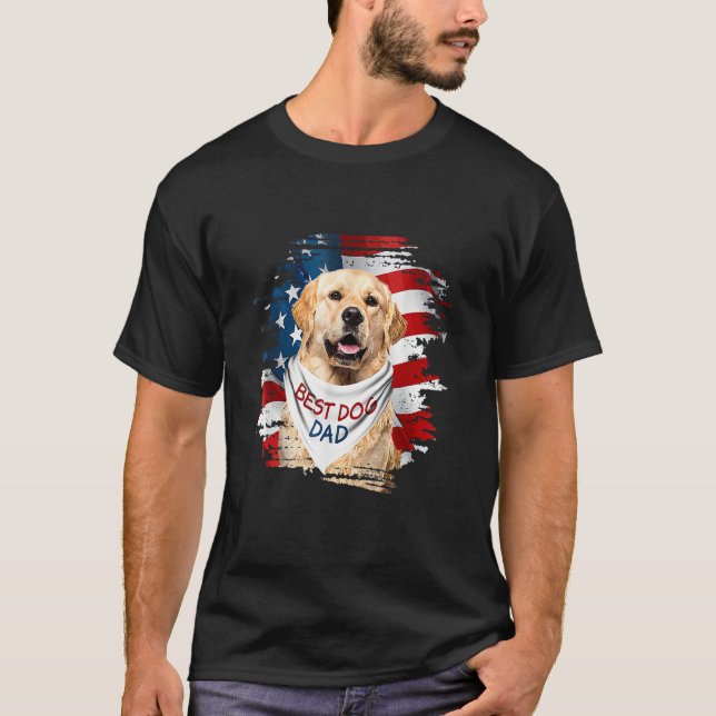 Mens Best Golden Retriever Dad Ever American Flag  T-Shirt (Front)