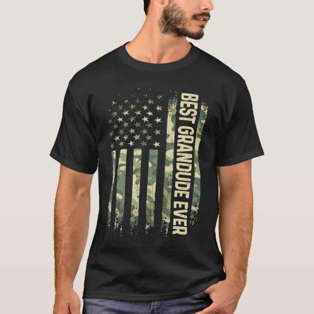 Mens Best Grandude Ever Camo American Flag Father' T-Shirt (Front)