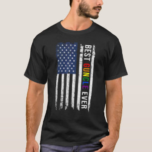 Mens Best Guncle Ever Rainbow American Flag Lgbtq T-Shirt