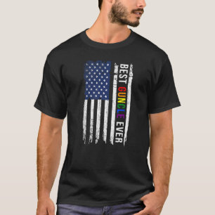 Mens Best Guncle Ever Rainbow American Flag Lgbtq T-Shirt