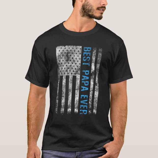 Mens Best Papa Ever American Flag USA Flag Funny T-Shirt (Front)
