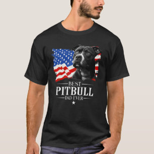 Mens Best Pitbull Dad Ever American Flag Father s  T-Shirt