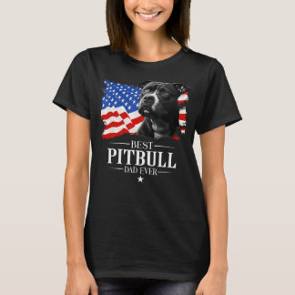 Mens Best Pitbull Dad Ever American Flag Father s  T-Shirt