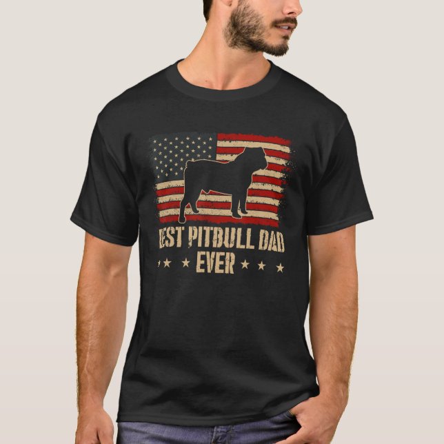 Mens Best Pitbull Dad Ever Dog  American Flag T-Shirt (Front)