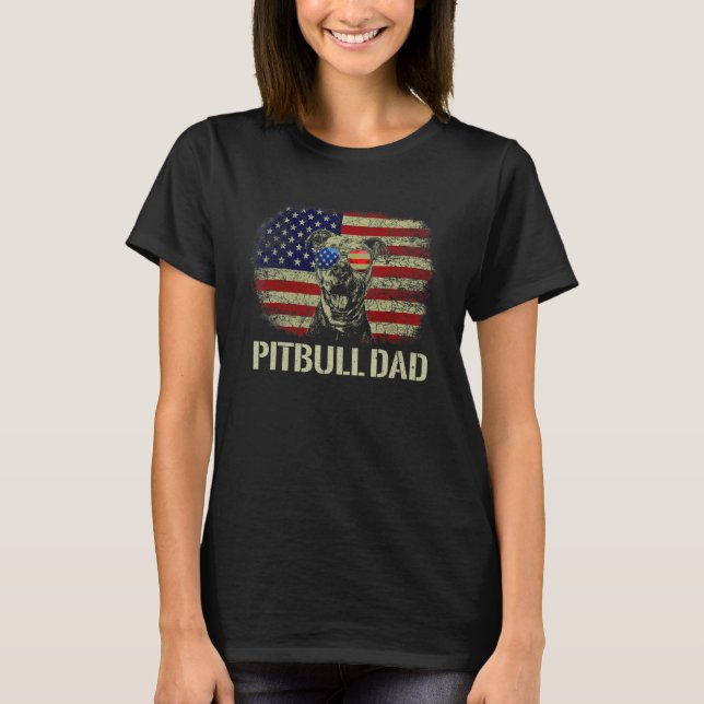 Mens Best Pitbull Dad Ever Patriotic American Flag T-Shirt (Front)