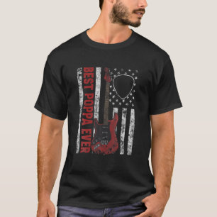 Mens Best Poppa Ever American Flag Guitar Christma T-Shirt