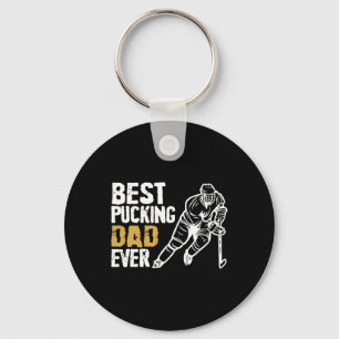 Mens Best Pucking Dad Ever Retro Ice Hockey Coach Key Ring