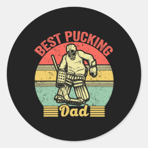 Mens Best Pucking Dad Hockey Retro Vintage Ice Hoc Classic Round Sticker