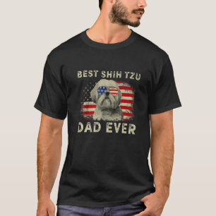 Mens Best Shih Tzu Dad Ever Dog American Flag T-Shirt