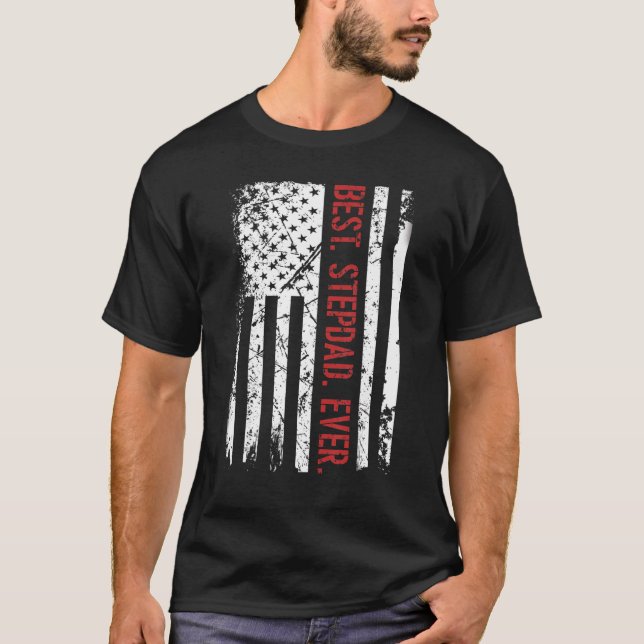 Mens Best Stepdad Ever Us American Flag  For Fathe T-Shirt (Front)