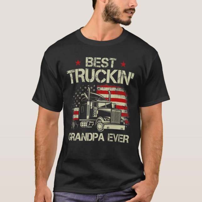 Mens Best Truckin Grandpa Ever American Flag Big R T-Shirt (Front)