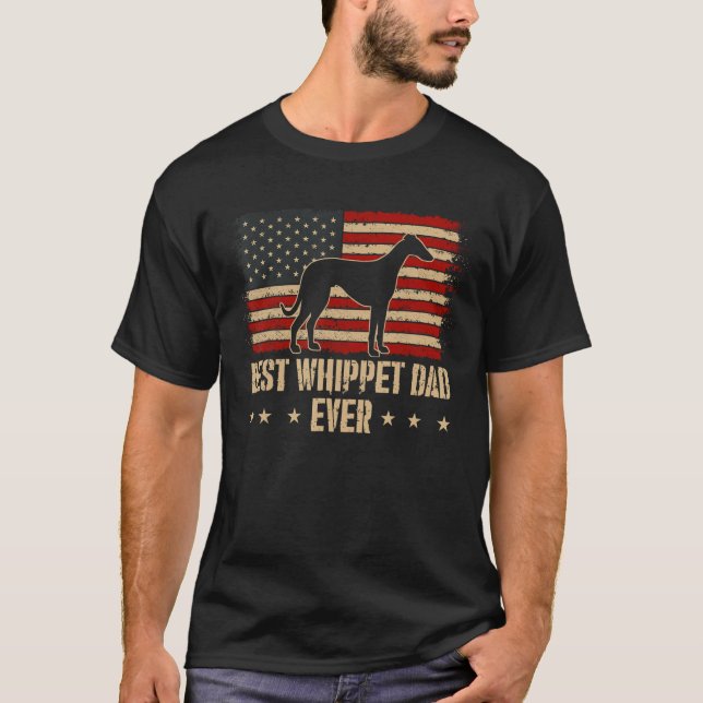Mens Best Whippet Dad Ever Dog  American Flag T-Shirt (Front)