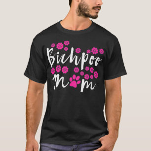 Mens Bichpoo Mom Pink Flower Design with Pink Paw T-Shirt