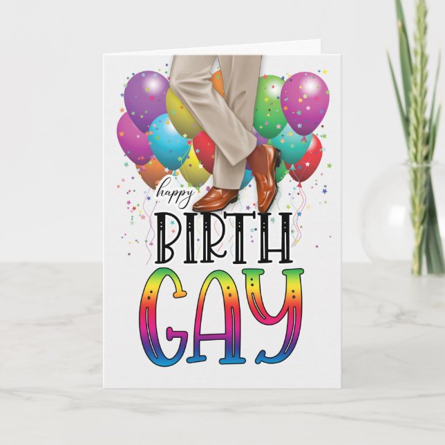 Mens Birth GAY African American Rainbow Birthday Card (Front)