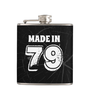 Mens Birthday MADE IN 79 Black Distressed Hip Flask