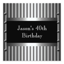 Mens Birthday Party Chrome Look Screws 40th 13 Cm X 13 Cm Square Invitation Card