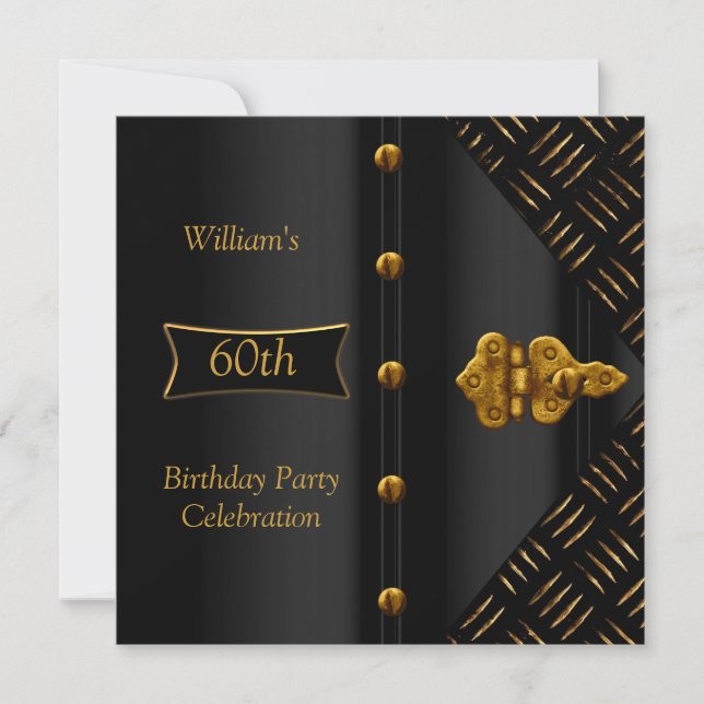 Men's Birthday Party Elegant Rust Gold Black Invitation (Front)