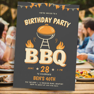 Men's Birthday Party Ideas Backyard BBQ Rustic Invitation