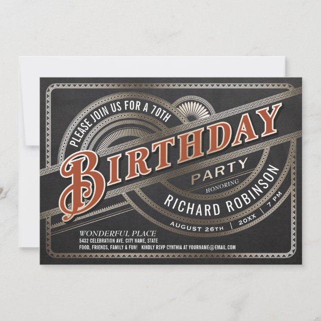 Men's Birthday Party Invitations - Retro Vintage (Front)