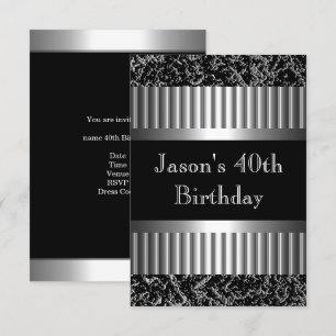 Mens Birthday Party Metal Chrome Look Images Invitation
