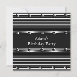 Mens Birthday Party Silver Metal Black Mans Invitation