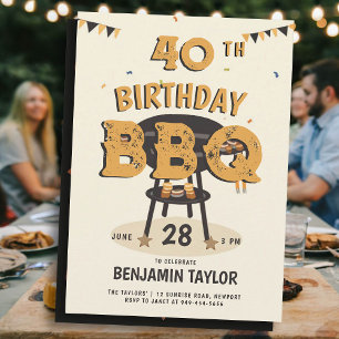Mens Birthday Party Summer Backyard BBQ Rustic Invitation