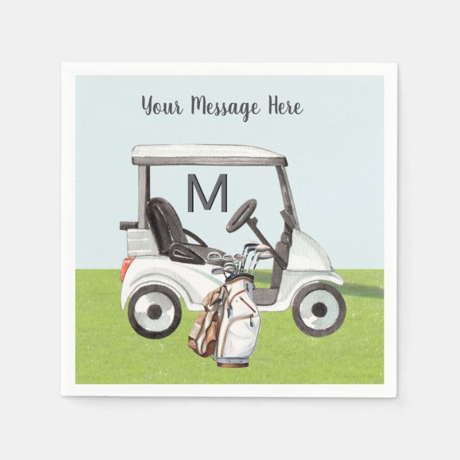 Men's Birthday Retirement Golf Theme Monogram Napkin (Front)