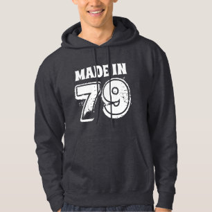 Mens Birthday Year Made in 79 Distressed Look Hoodie