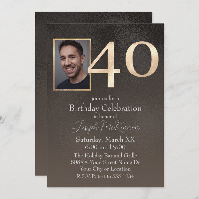 Men's Black and Brown 40th Birthday Invitation (Front/Back)