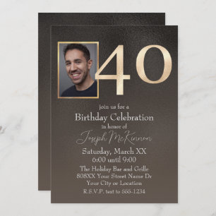 Men's Black and Brown 40th Birthday Invitation