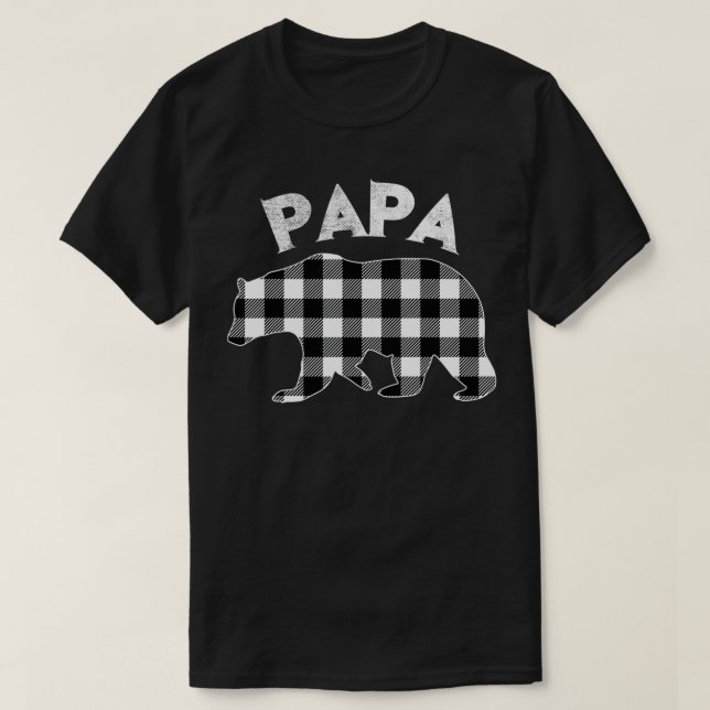 Mens Black And White Buffalo Plaid Papa Bear Chris T-Shirt (Design Front)