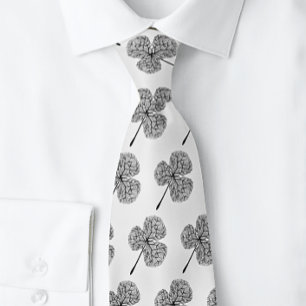 Men's Black and White Clover Shamrock   Neck Tie